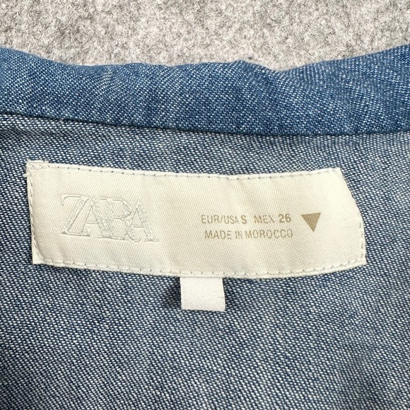 Zara Womens Cropped Denim Shirt Medium Wash Sailor Collar Coquette Cottagecore - Picture 3 of 7